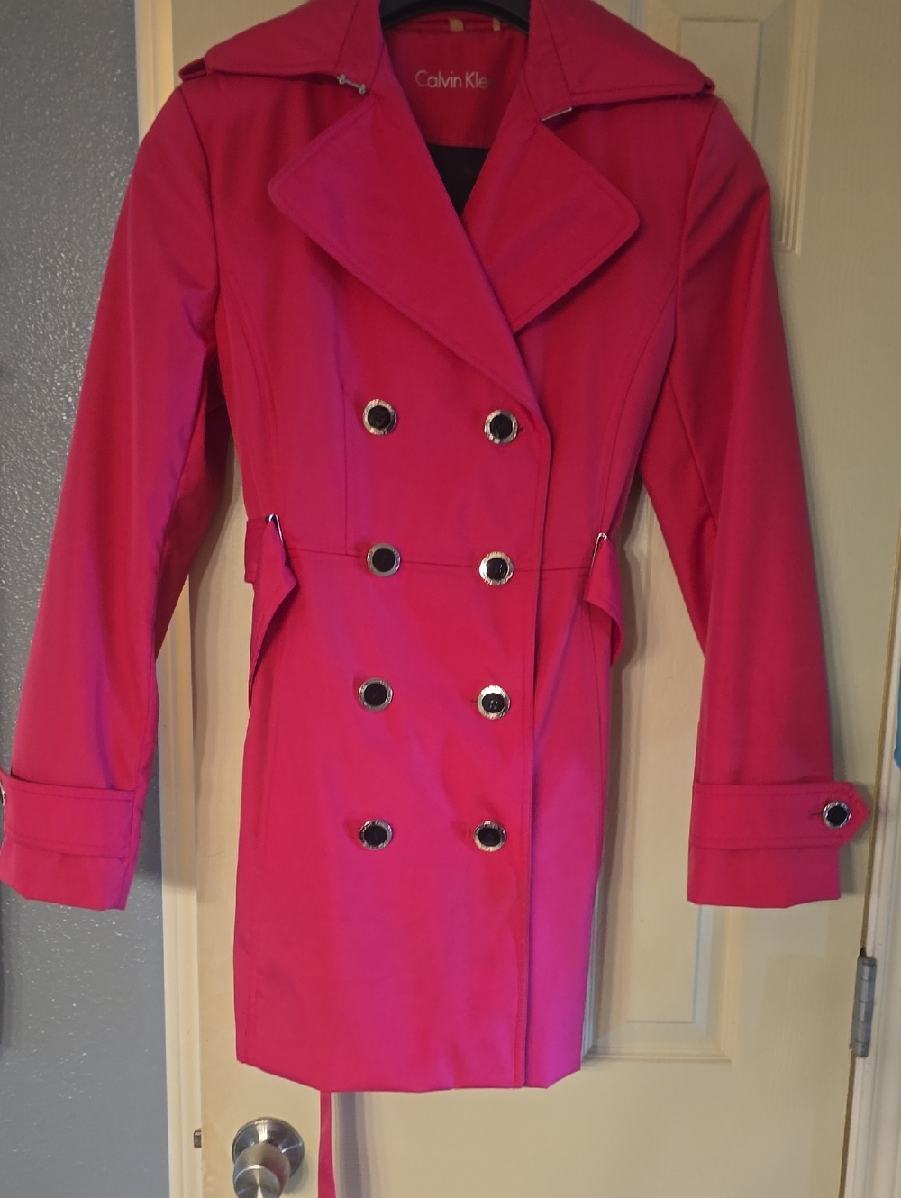 Calvin Klein Vibrant Pink Double-Breasted Trench Coat